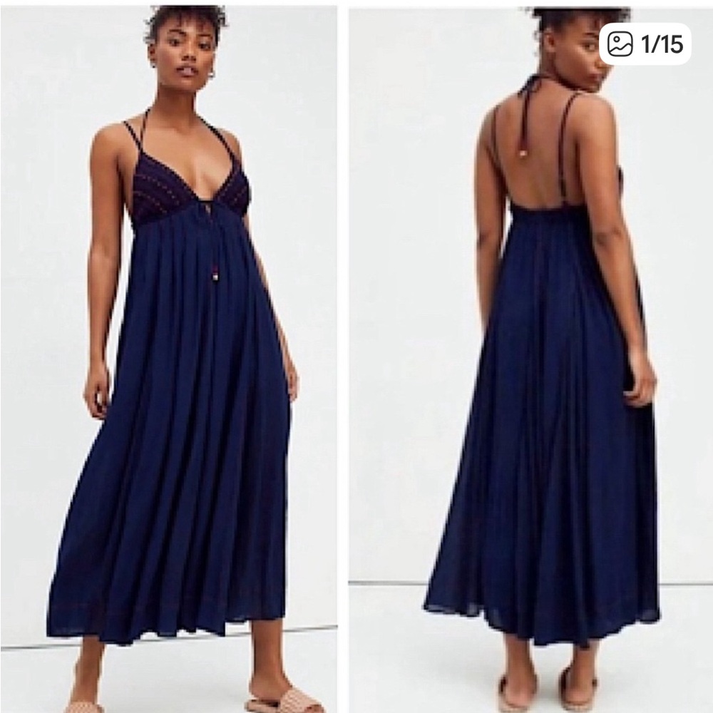 Free People June Bug Beaded Embroidered Maxi Halter Dress - Size M